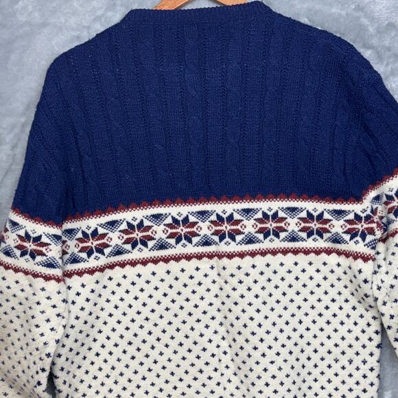 Jantzen Vintage Pull Over Fair Isle Nordic Ski Blue Red White Sweater  Men XL - Picture 4 of 6